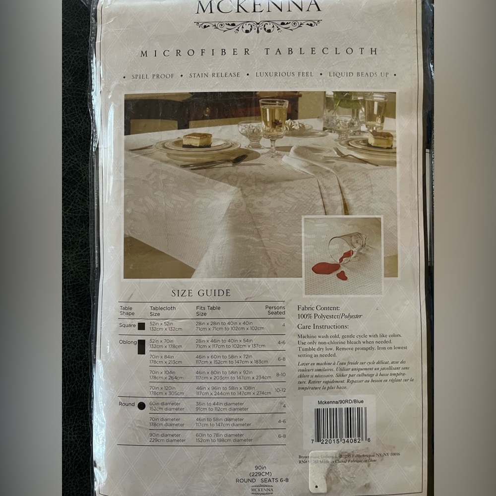 McKenna Tablecloth Microfiber Blue Round 90in - Picture 4 of 7